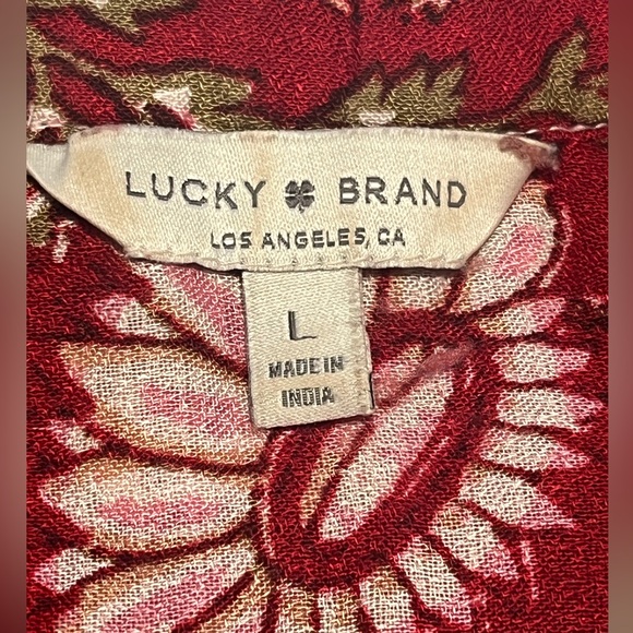 Lucky Brand Women’s Red & Cream Floral Paisley Tie- Neck L S Top  Blouse Size L - Picture 6 of 14